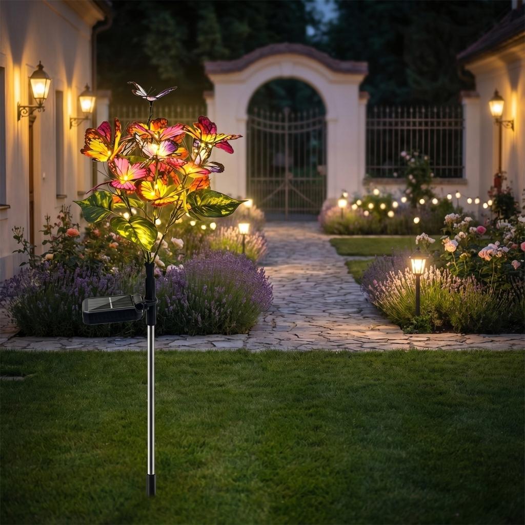 Solar-powered Butterfly Flower Light, LED Simulated Flower Light, Outdoor Light, Outdoor Colored Light, European- Courtyard Decorative Light.