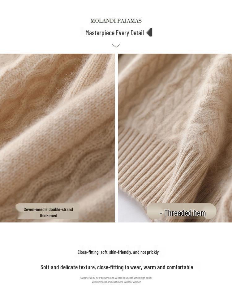 Women's Thick Basketweave Knit Pullover - Autumn/Winter, Half-High Neck, Long Sleeve, Elegant Base Layer.