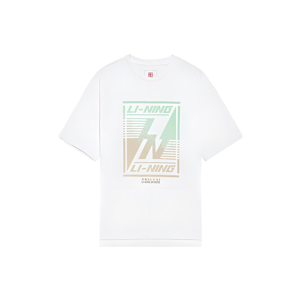 Li Ning T Shirts Men's White Crew Neck Moderate Straight Fit AHSS127-1