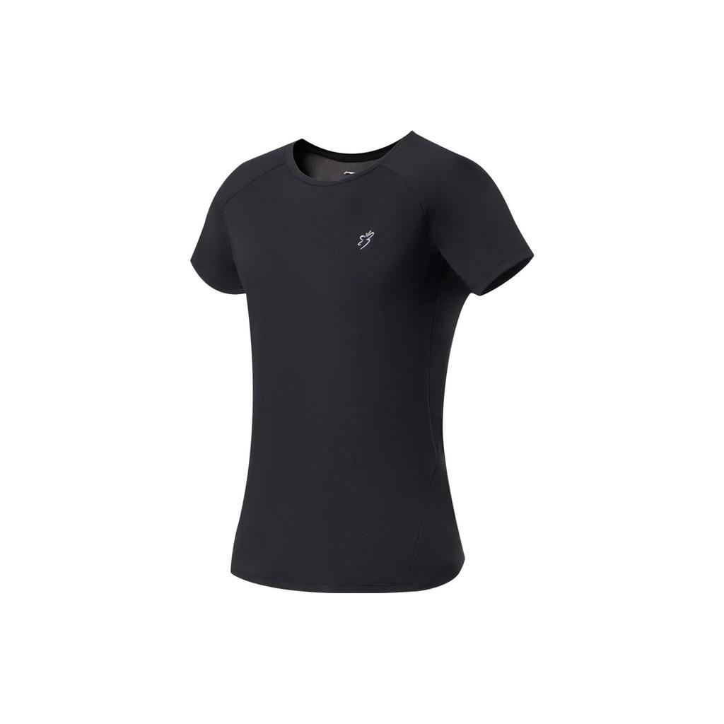 Li Ning Training Series Solid Color Round Neck Pullover Short Sleeve T-Shirt Women Tops Black ATSSA12-2