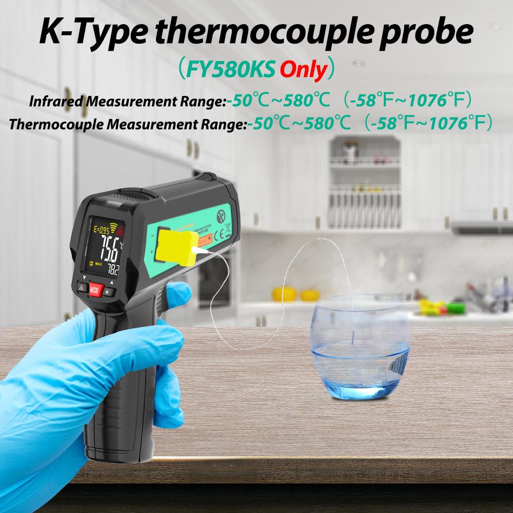 Infrared Positioning Thermometer -50°C~580°C Laser Digital Thermometer Color LCD Pyrometer Ambient Recorder