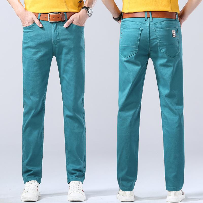Men'S Casual Pants Slim Fit Straight Cut Stretchy Colorful New Spring And Autumn Style Long Pants