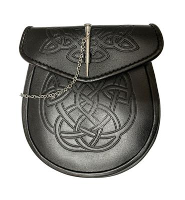 Leather Sporran Brass Pin Celtic Pattern Smooth Tradtional Scottish Wallet 4 Kilts