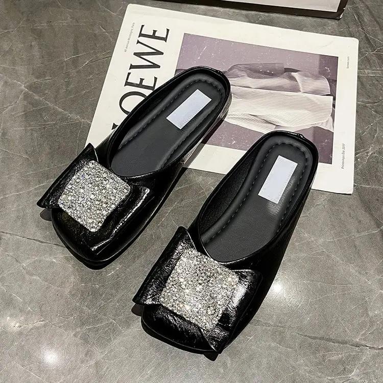 

Мода 2025 Весна Новые Женские Шлепанцы с Мелким Вырезом Весенние Плоские Стразы с Юбкой Плоские Шлепанцы с Мелким Вырезом 40 чёрный