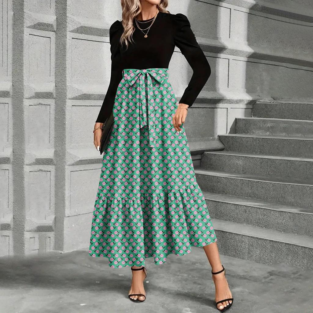 Modisches und elegantes Kleid mit Blumendruck und hoher Taille für Damen