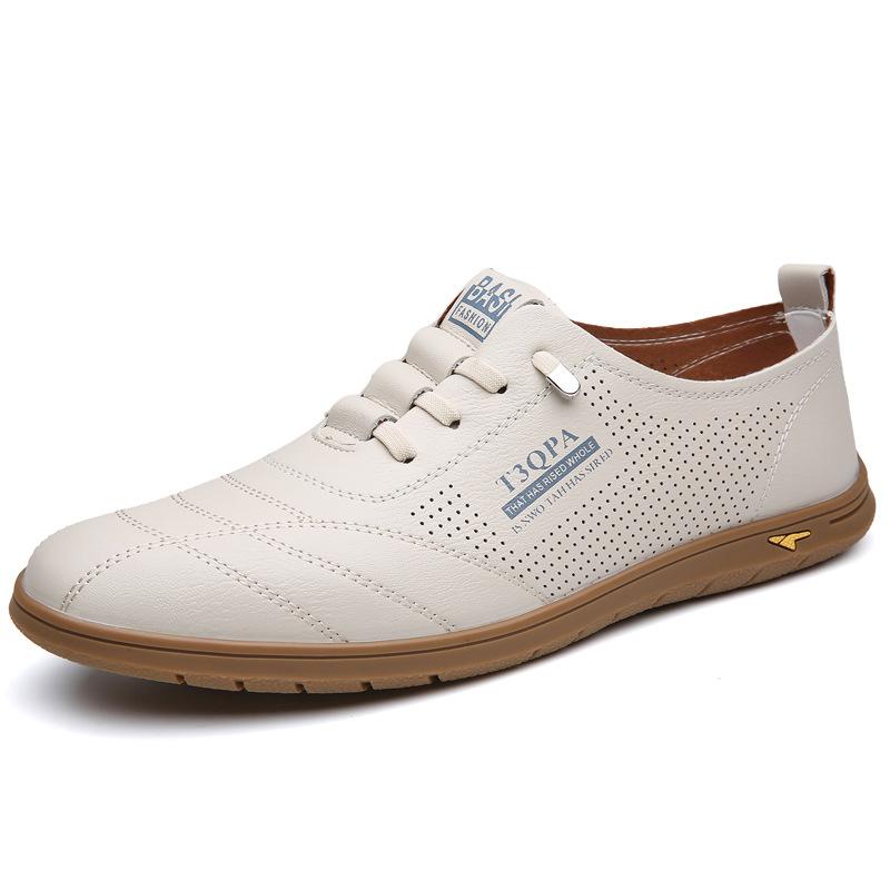 New round head men's casual shoes business trendy men's single shoes little white shoes leather shoes hollow hole shoes leather sandals