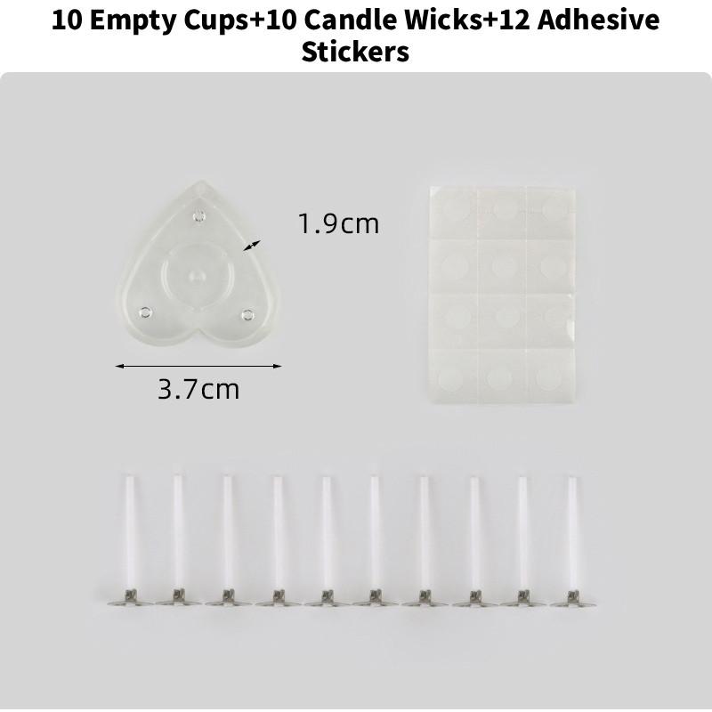 Heart 10pcs Shaped Tea Light Candle Cups Wicks Clear Love Wax Tins Making Jars