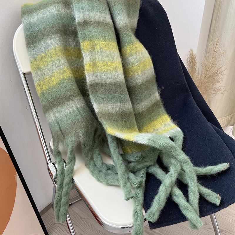 Striped Scarf Winter Girls Color Warm Bib Shawl Dual Use