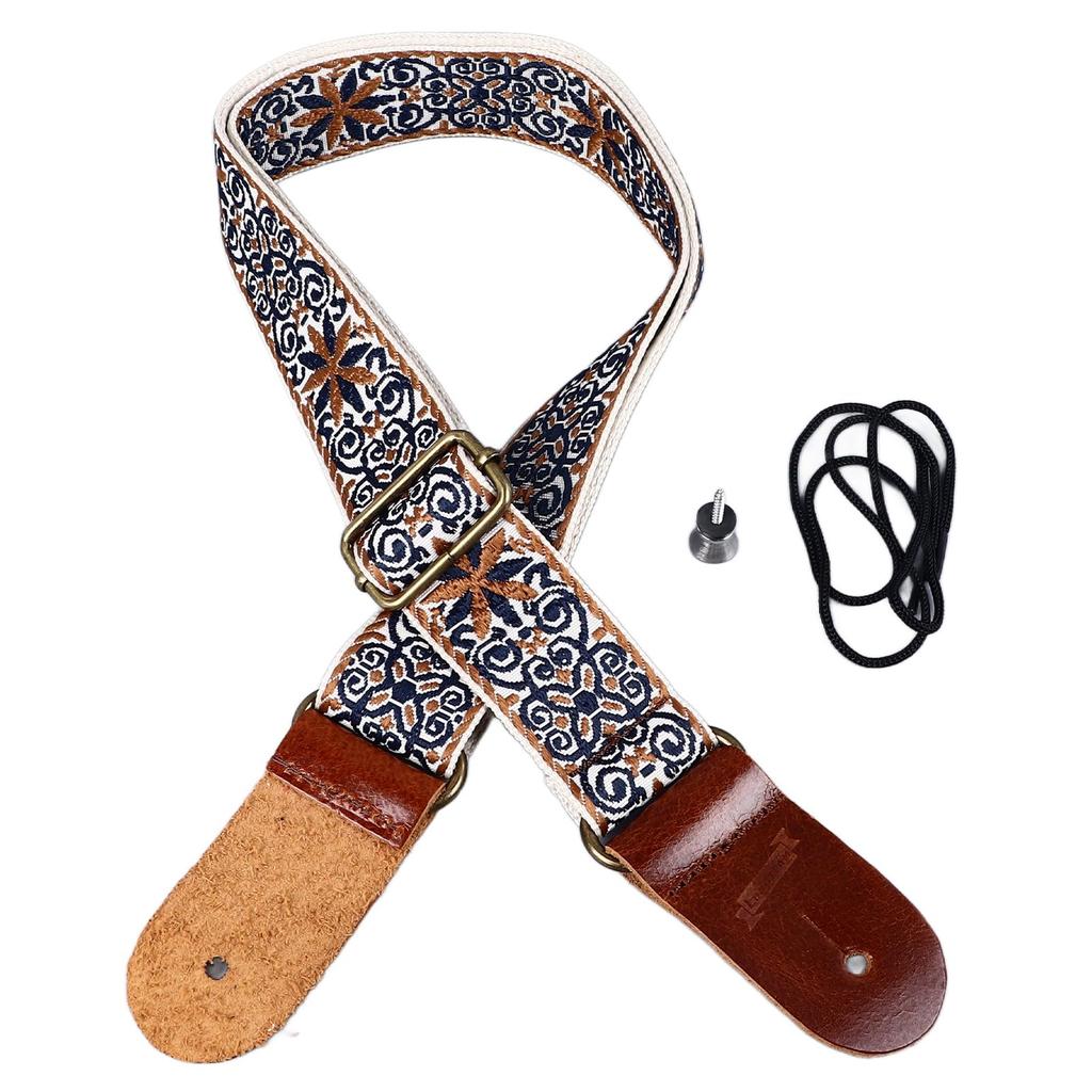 Ukulele Adjustable Nylon Leather Ukulele Shoulder Embroidered Ukulele Strap with Leather Strap Suitable for All Size Ukuleles from Kids To Strap, &