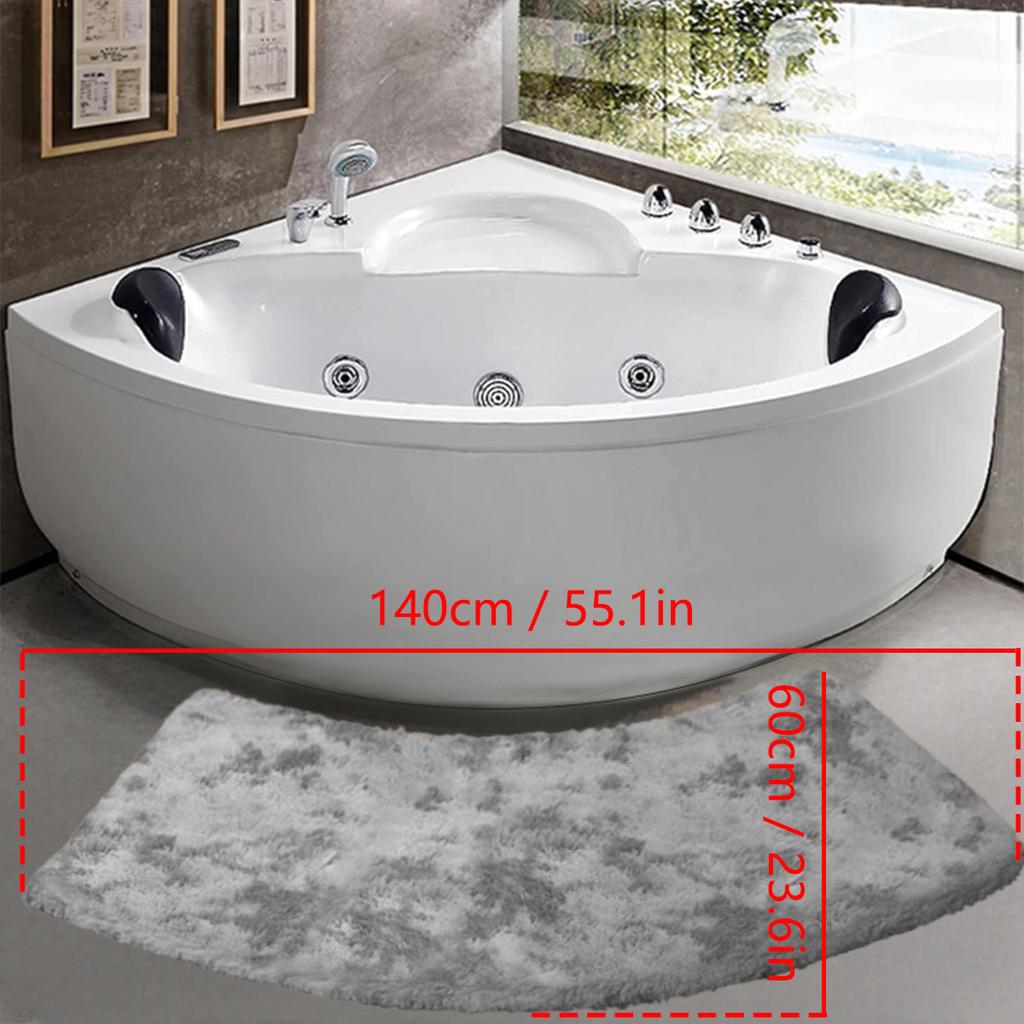 Curved bathroom non-slip floor mat solid color bathroom fan-shaped silk wool shower room absorbent foot mat toilet door mat