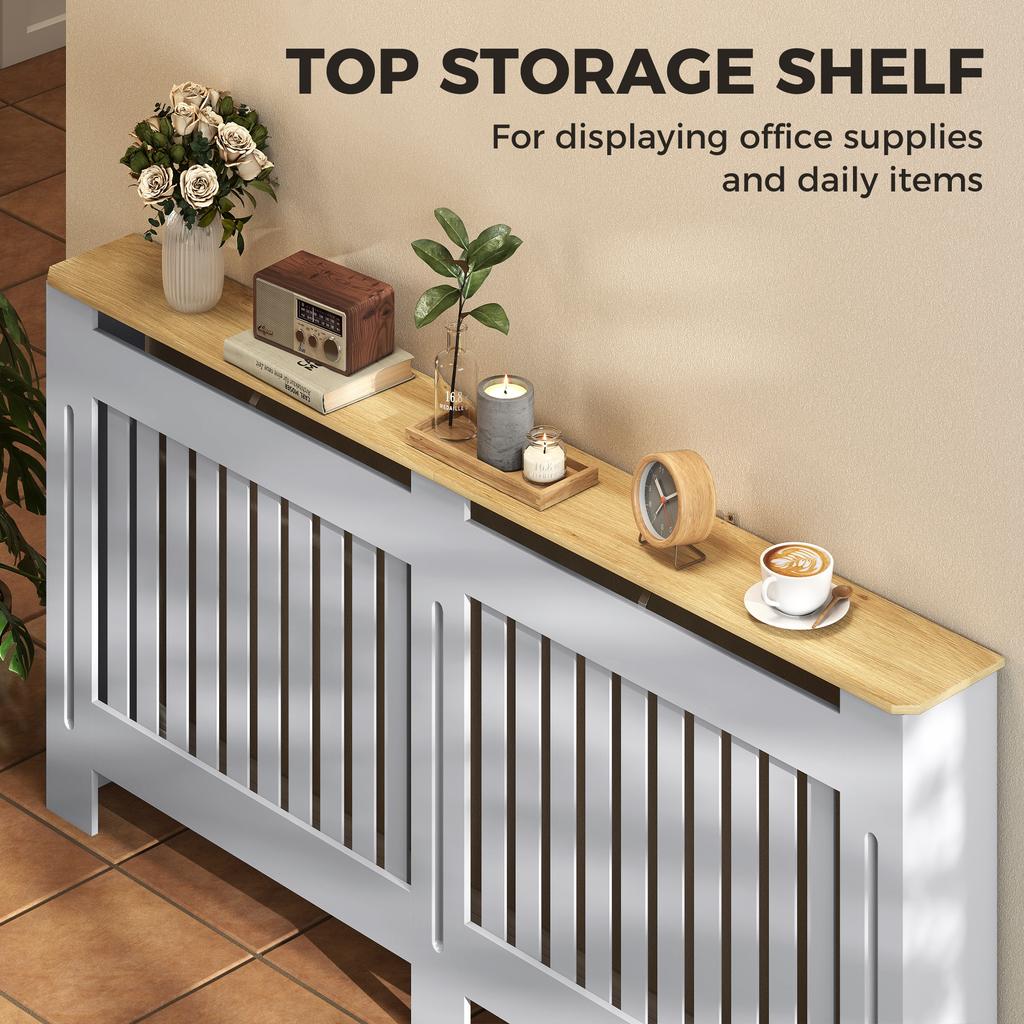 Slatted Radiator Cover Painted Cabinet With Line Grill Design 172L * 19W * 81H Cm Grey