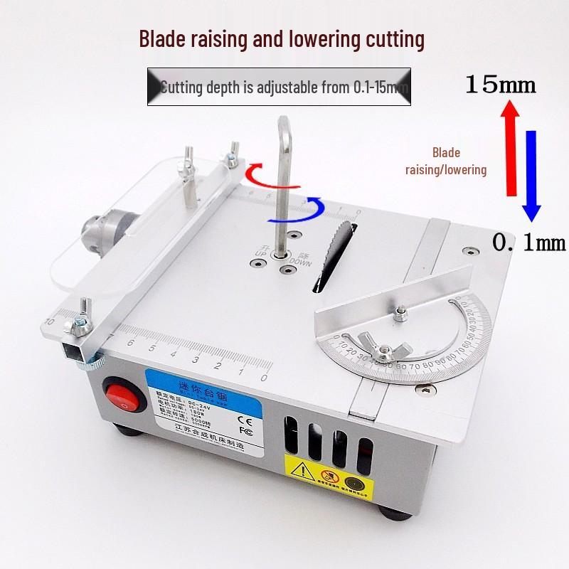 Compact Precision Table Saw for DIY Woodworking, Acrylic, and PCB Cutting with Multifunctional Lifting Capability.