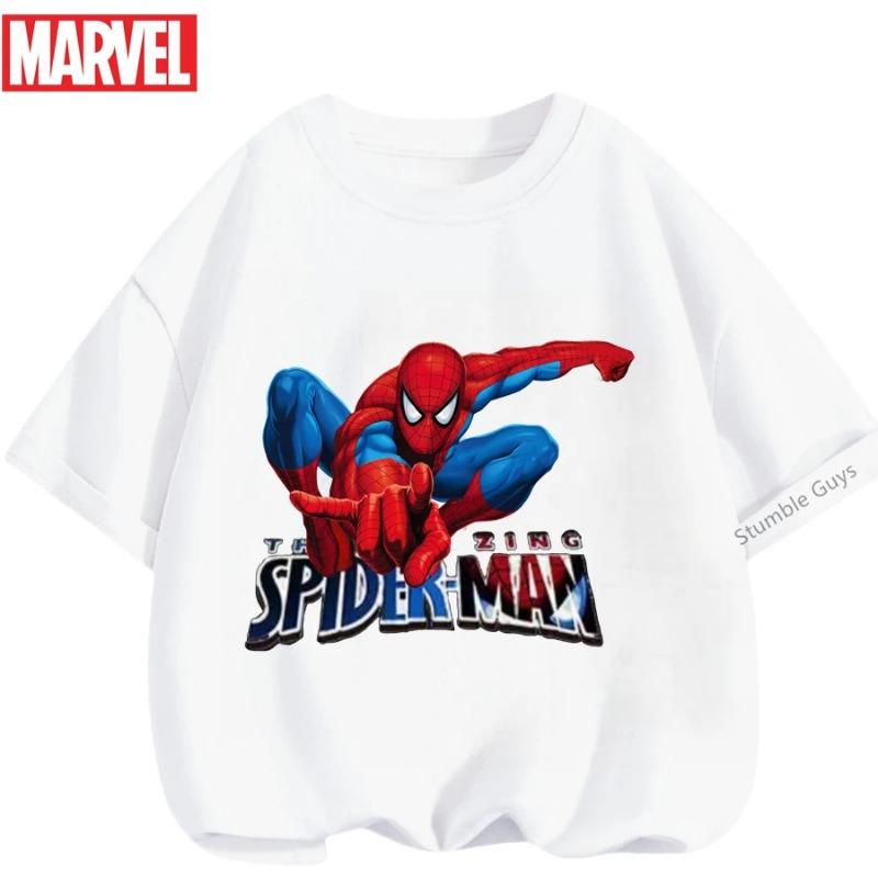

Детская хлопковая футболка Marvel на лето 100% хлопок Мягкая удобная ткань Мультяшный принт Человека-паука Повседневный модный стиль 110