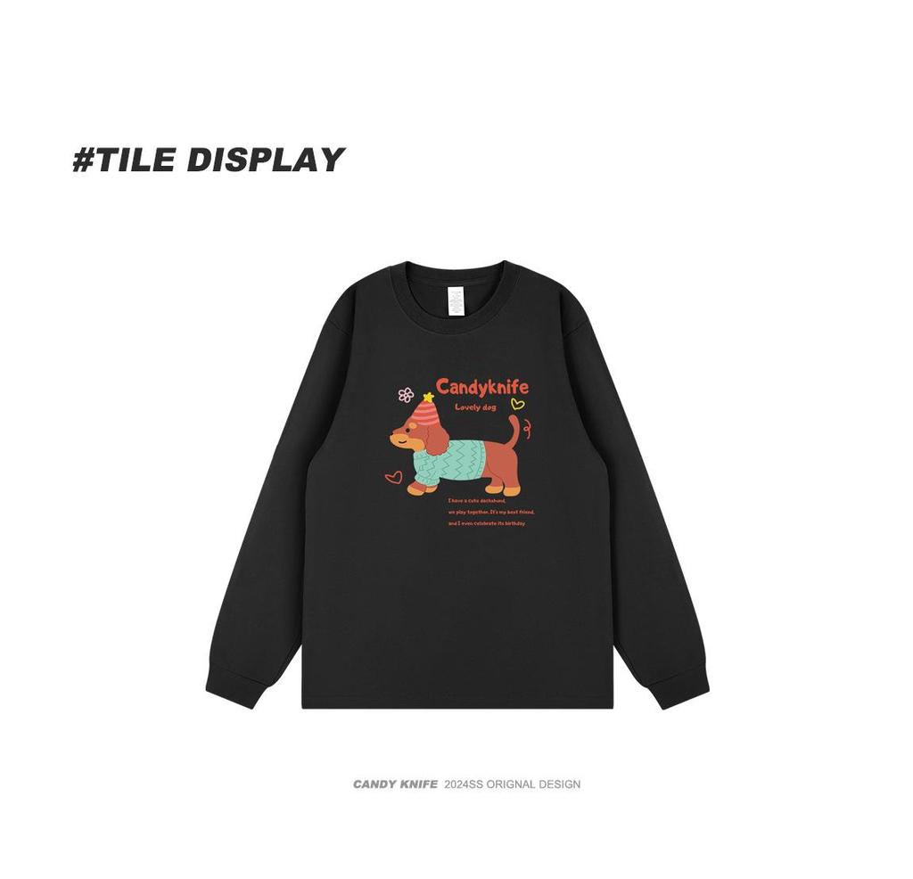 Trendy Cartoon Puppy Couple Long-Sleeve T-Shirt - Retro Autumn/Winter Style