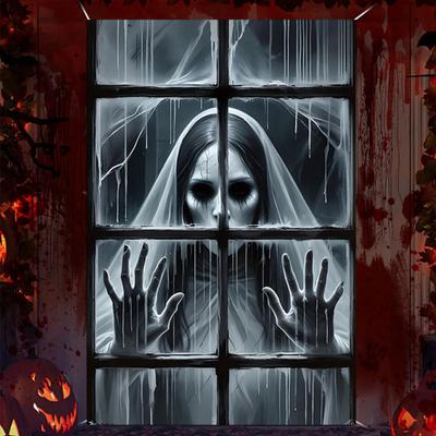 Halloween Fensterabdeckung Gruseliger Geist Zombie Fensterposter Haftfolien Erschreckende Hängende Hintergrunddeko für Halloween Partyzubehör
