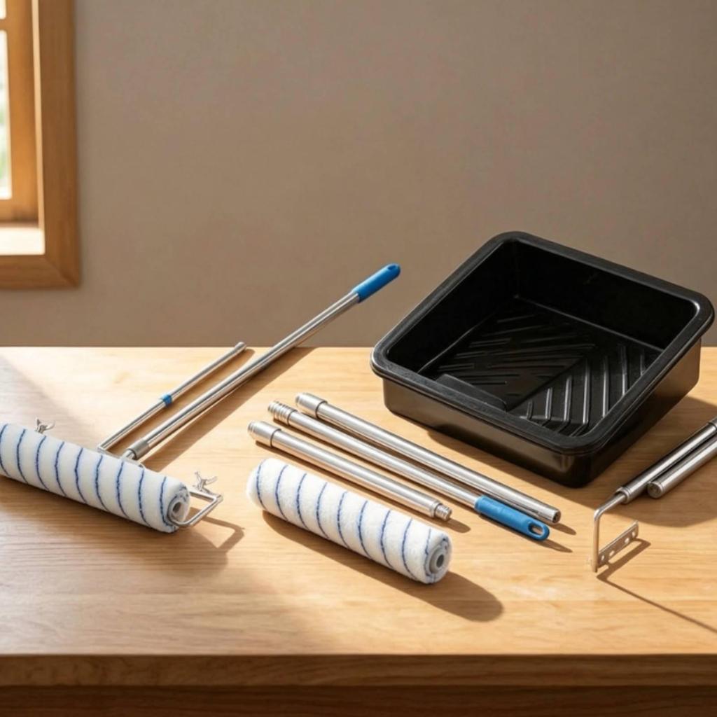 Paint Roller Set with Tray and Extension Pole Adjustable Wide Tool for