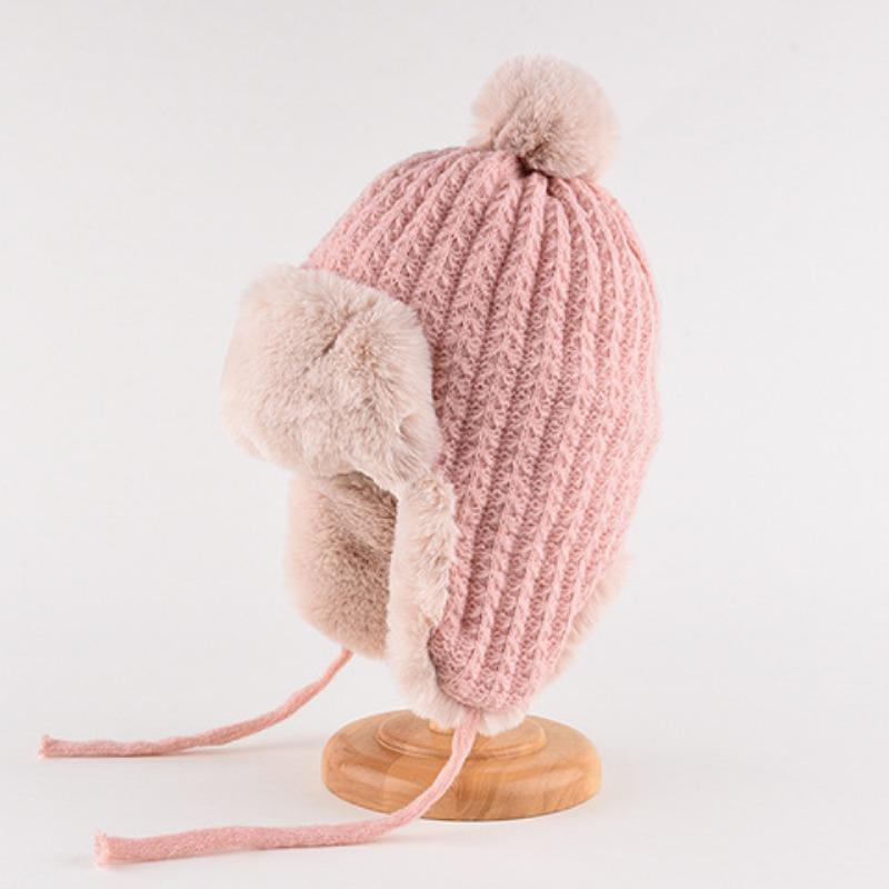 Mütze Damen Winter Warm Ohrenschutz Gestrickte Überziehmütze Sturmhaube Hut Band Doppelnutzung Plüsch Blitzmütze