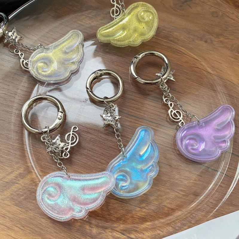 Cute Angel Wing Music Note Keychain For Girls Women Charms Bag Hanging Pendant Star Design Bag Purse Car Key Accessory Gift