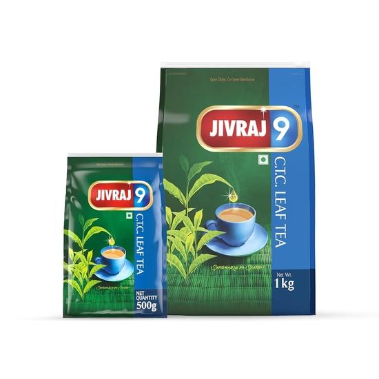 Jivraj 9 CTC Tea Leaf Combo Pack 1 kg And 500g, Premium Assam Tea Leaves, Crush-Tear-Curl Tea Leaf Process, Pack of 2