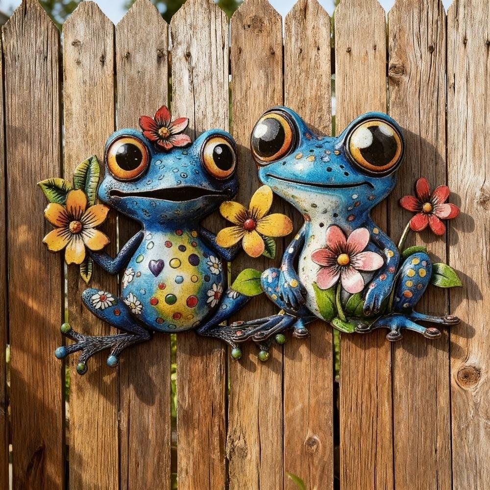 Metal Frog Decorative Plate Colorful Wall Hanging Decoration Gifts Cat Wall Decor Garden