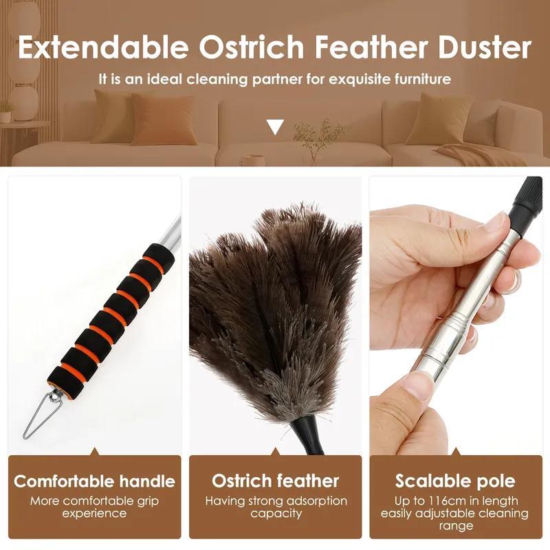 Extendable Ostrich Feather Duster With Stainless Steel Long Handle Brush Household Furniturer Dust Cleaning Tools