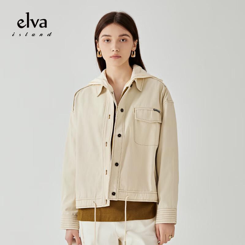 

Elva Island Women s Casual Long-Sleeve Collared Short Jacket S