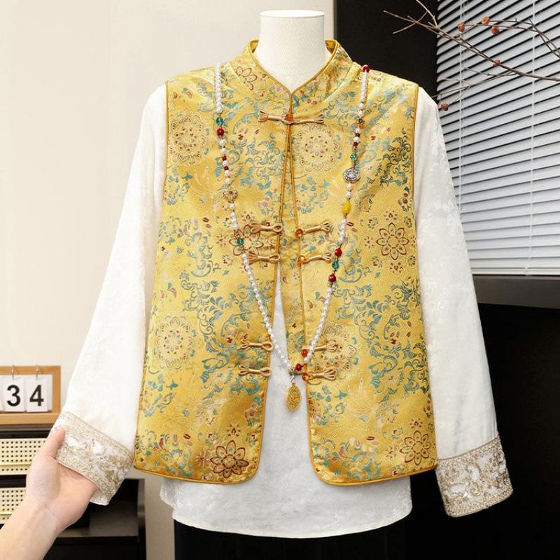 

New Chinese Style Sleeveless Embroidered Vest for Middle-aged and Elderly Women - Spring & Autumn 3XL (Recommended 125-135 Jin) жёлтый