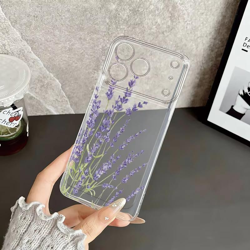 Elegance Purple Lavender Pattern Clear Case For Samsung Galaxy S26 S25 S24 S23 S22 S21 S20 Ultra Plus FE A53 A72 A71 A73 Cover