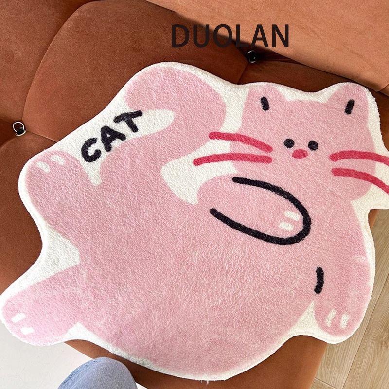 

Pink Cat Faux Cashmere Carpet Cute Girl Bedroom Decoration Ins Floor Mat Soft And Anti-Slip Home Living Room Area Carpet 60x60cm 24inch