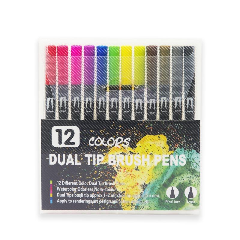 12 Colors Acrylic Markers Set Boxed Double-ended Marking Pens Waterproof Art Painting Supplies Diy Draw Graffiti Pen Stationery