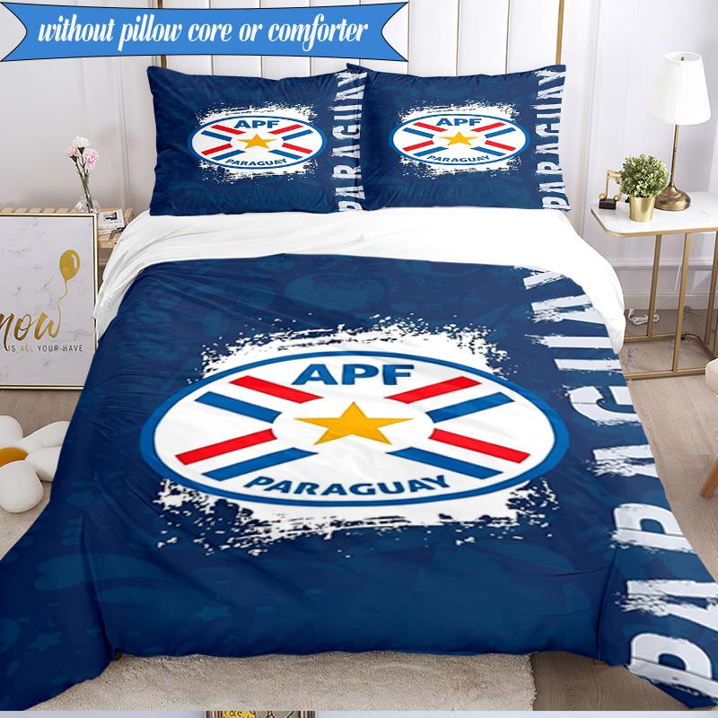 3PCS Paraguay Football Federation Emblem Bedding Set 2D Printing (Includes 1 Duvet Cover + 2 Pillowcases Coreless), Bedroom decor,Fan gift