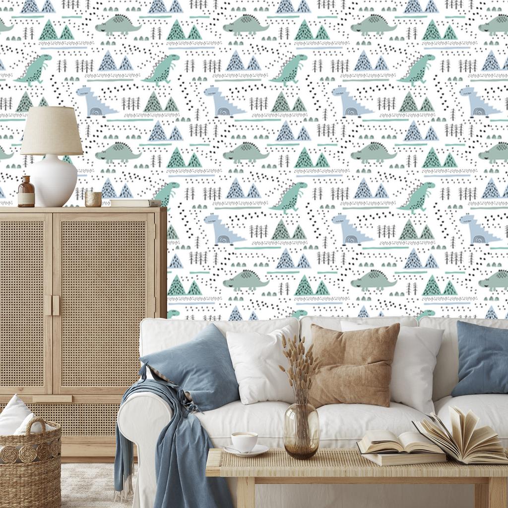 Dinosaurs Trees and Mountains Wallpaper for Living Room and Bedroom 50x1000