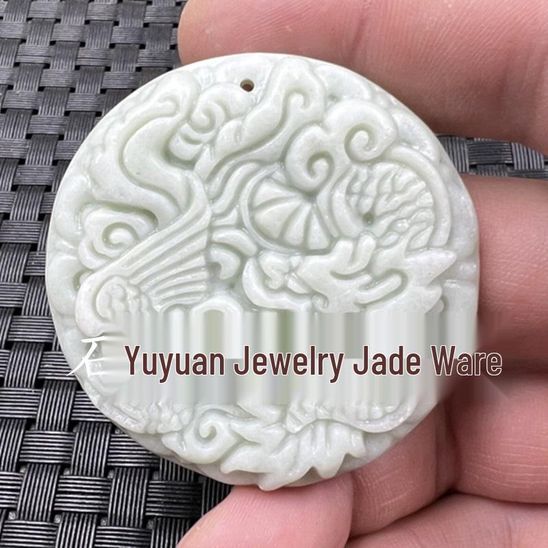 Emerald Green Guanyin Buddha Dragon Jade Pendant - Heart-Shaped Jade Stone for Car or Necklace