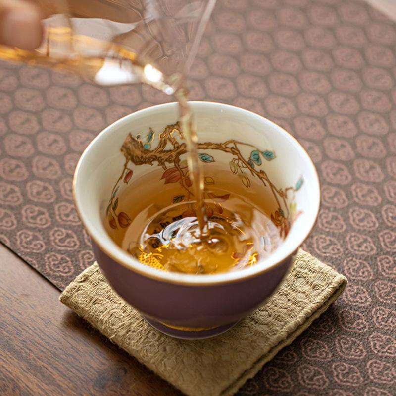 Internally Painted Purple Ceramic Heavy Handle Cup Large Chinese Gongfu Teaware Luxury Personal Tea Bowl for Collection