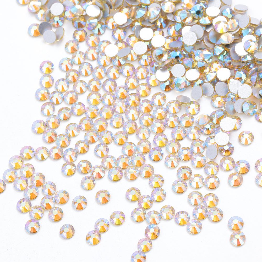 Color Ab Crystal Glass Flat Bottom Drill Round Nail Drill Diy Colorful Nail Jewelry