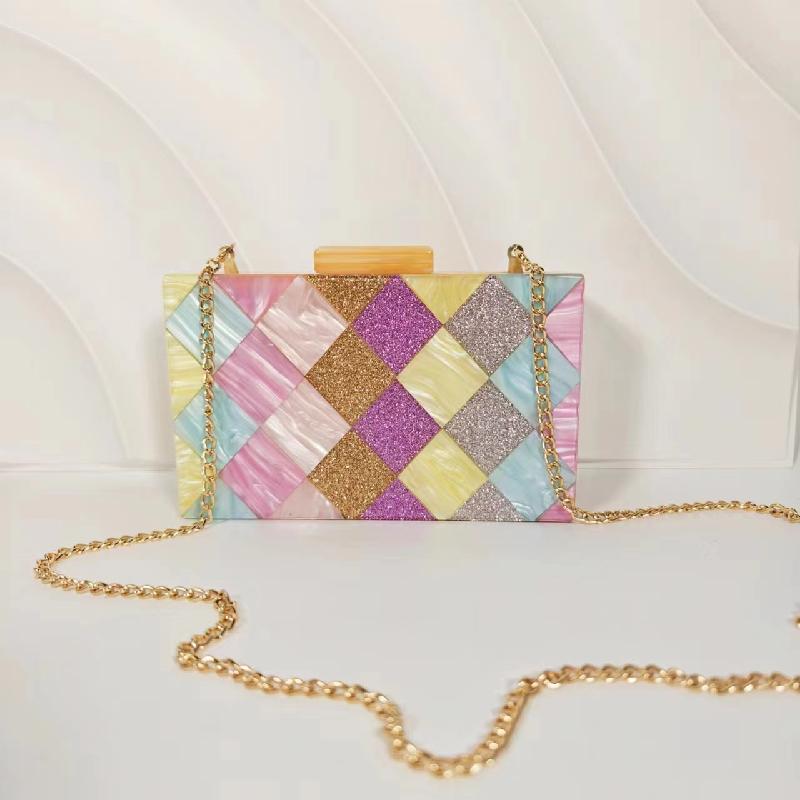 Clutch Shoulder Banquet Acrylic Evening Bag Contrasting Colors Crossbody Patchwork Wedding New Women's Bag Casual Famous Brands