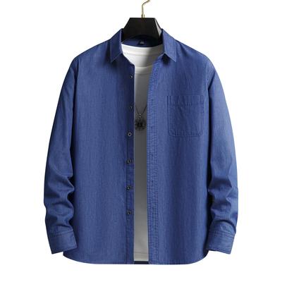 Camisas jeans 100% algodão para homens, manga comprida, macia, ajuste regular, camisa jeans masculina, casual, sólida, com bolso, qualidade