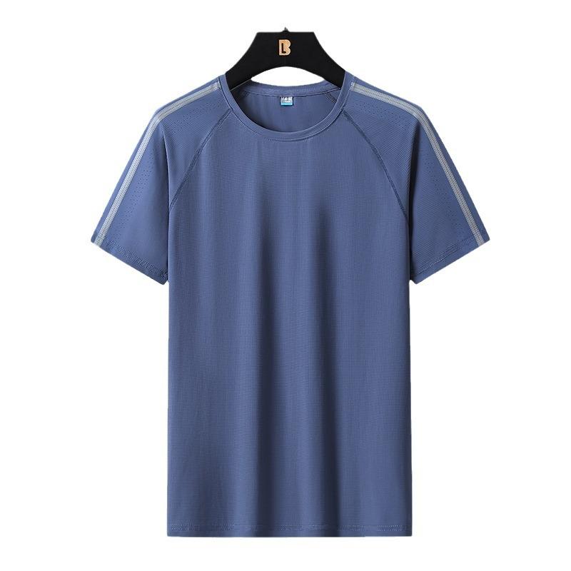 Men's Summer T-Shirt Quick-Drying Casual Sports Short-Sleeve Comfortable Plus Size Breathable Fitness T-Shirt Solid Color Elasticity Round Neck Tee