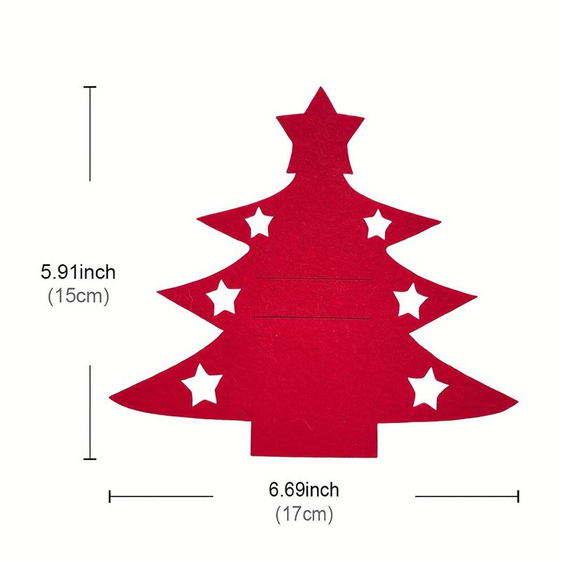 12pcs Christmas Tree Shaped Felt Cutlery Mats With Stars Decor Durable For Home Christmas Festive Party Table Decor Accessories