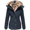 Winter Warm Fur Collar Cotton Jacket Women's Zipper Long Sleeve Slim Cotton Coat Hooded Coat