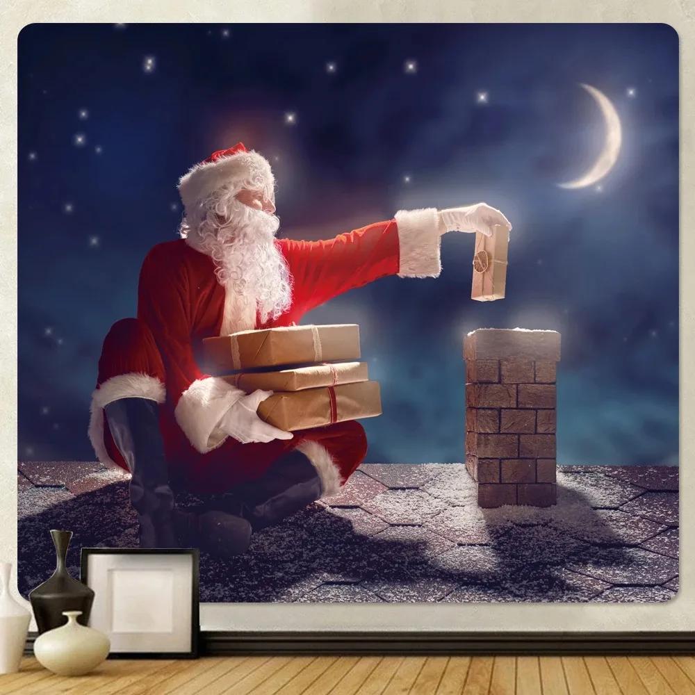 Christmas Sleigh Elk Pattern Living Room Bedroom Home Wall Decoration Tapestry