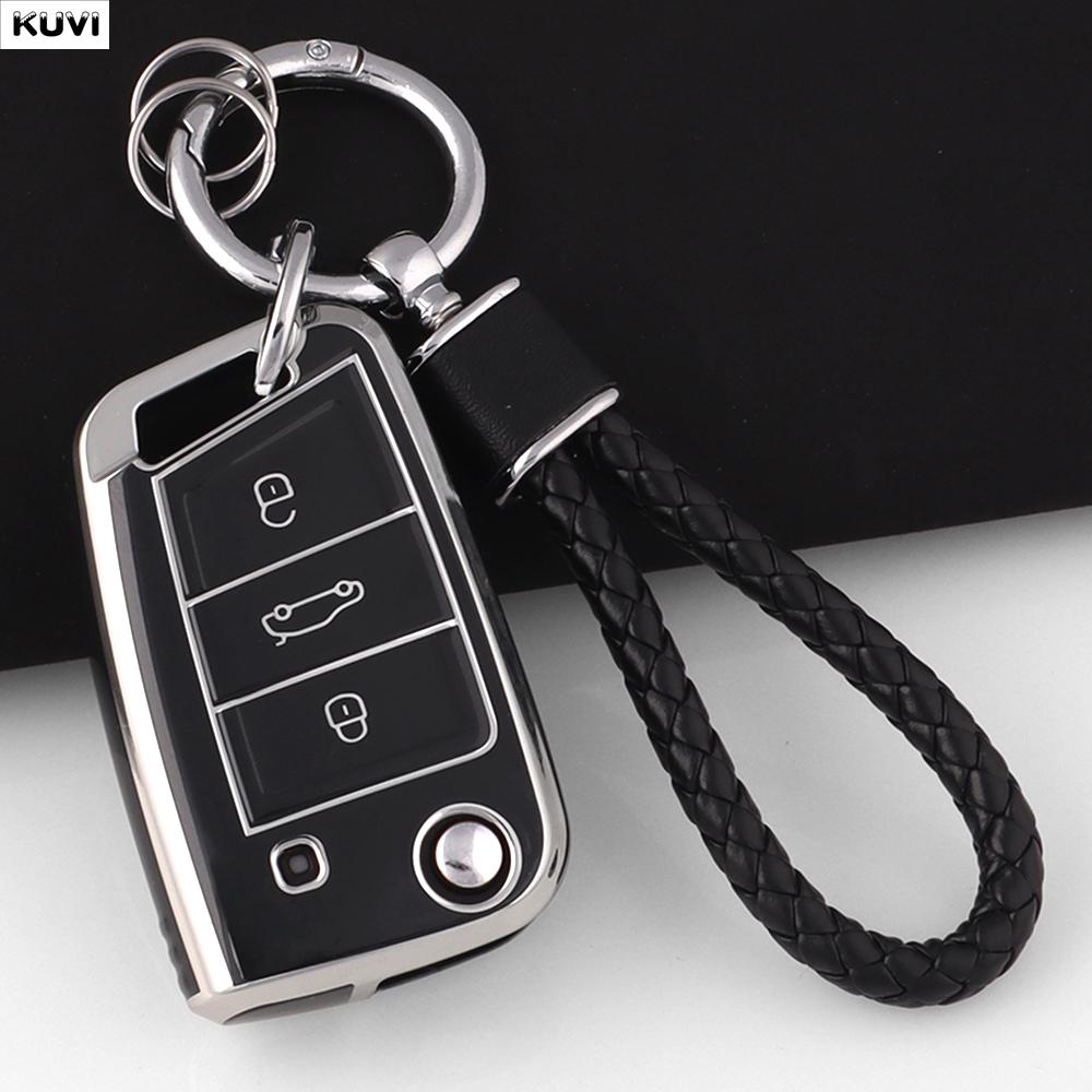 3 Buttons TPU Car Key Case Cover Holder For VW Volkswagen Golf 7 MK7 Tiguan MK2 SEAT Ateca Leon FR 2 Ibiza For Skoda Octavia A7