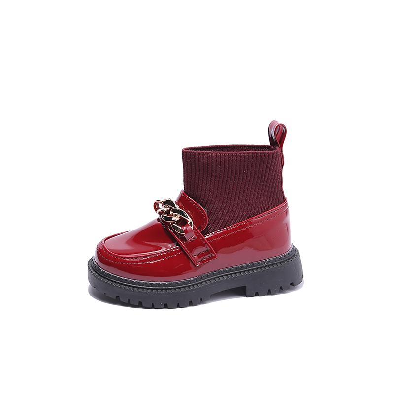 Children Socks Boots Simple Girls Princess Short Boots Fashion Kids Leather Boots with Metal Chains Classic Non-slip 2024 New