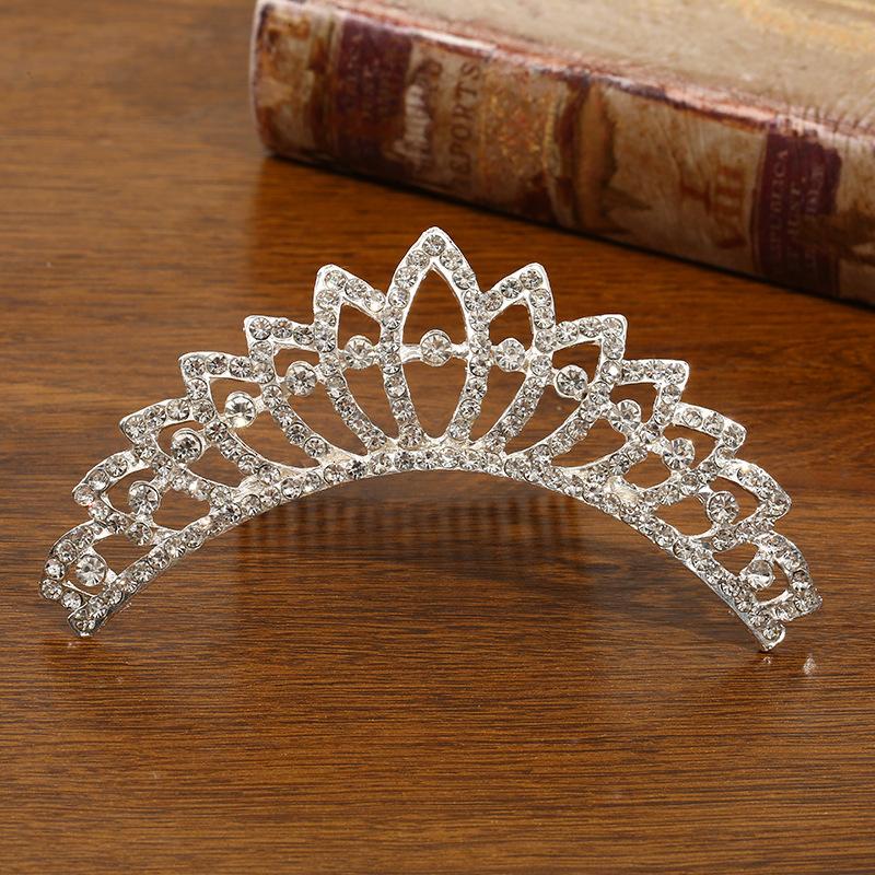 New Children's Crown Rhinestone Hair Accessories Princess Crown Girl's Birthday Alloy Comb Girl's Crown Tiara