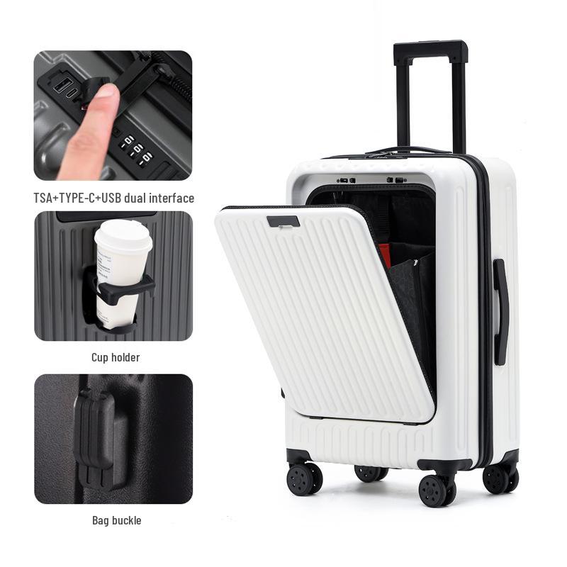 20-Inch Lightweight Frosted Front-Opening Trolley Carry-On Suitcase, 24-Inch Travel Luggage Leather Case.