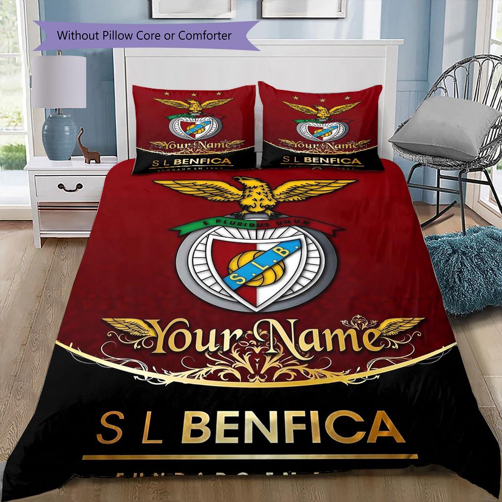 Benfica Eagle Crest Custom Name Pattern Bedding Quilt Set Quilt Cover Pillowcase Home Birthday Gift(1 * Duvet Cover + 2 * Pillowcase, Without Core)