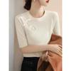 Women's French Round Neck White Mid-Sleeve Knit Top - Early Spring, Versatile Temperament, Slim-Fitting Base Layer