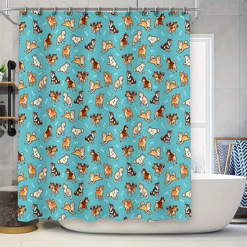 

Cute Shiba Inu Dog Shower Curtain Waterproof Bathroom Decor Japanese Style Van Gogh Pattern Home Decor Washable Fabric 90x180cm