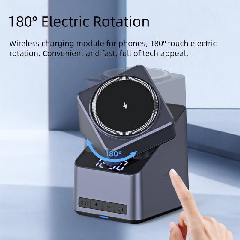 180 ° Electric Rotate 4-in-1 Magnetic Wireless Charger Clock for Magsafe iPhone 16-12 Apple Watch 10-2 AirPods Pro Fast Charging