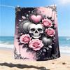 1pc Skull Roses Heart Decorative Outdoor Flannel Blanket , Machine Washable Perfect Gift for Birthday , Holiday Travel Accessory , Durable Material